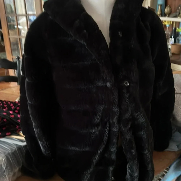 Laundry by Shelli Segal Black Hooded Faux Fur Jacket Size XL - Picture 4 of 4